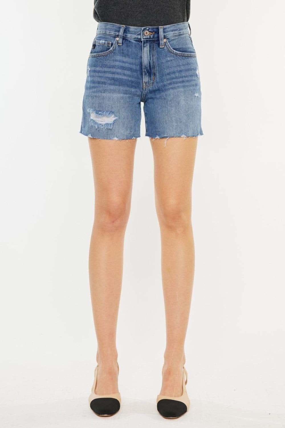Kancan Distressed High Waist Denim Shorts - SwagglyLife Home & Fashion