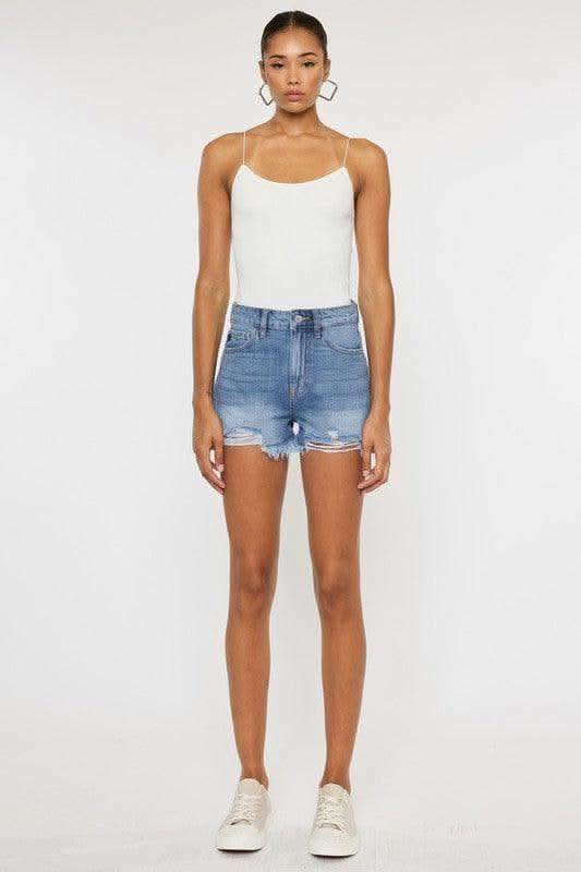 KANCAN High-Rise Mom Shorts with Raw Frayed Hem - SwagglyLife Home & Fashion