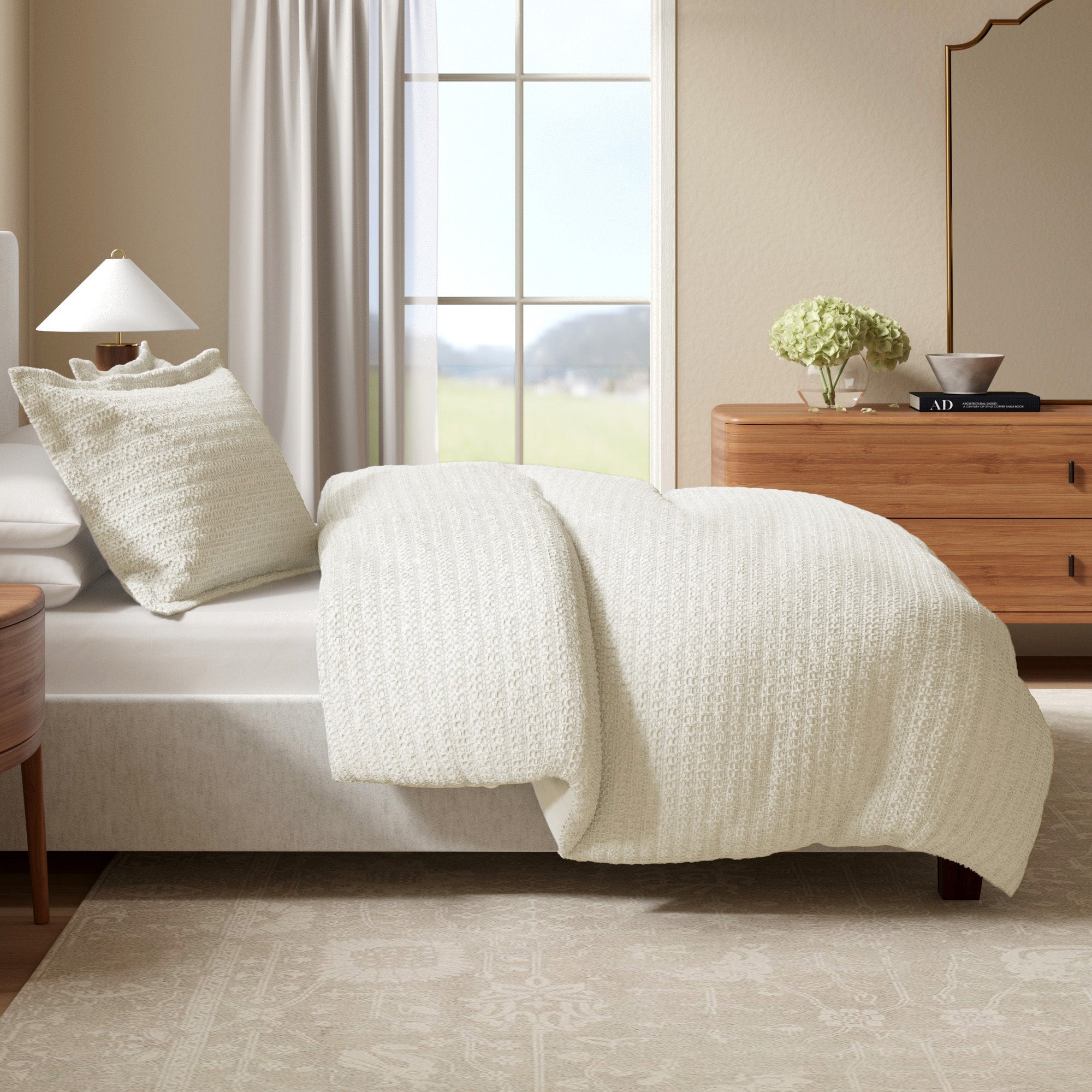 100% Cotton Honeycomb Waffle Duvet Set - Mattea Collection in Natural - Duvet photo