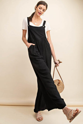 Kori America Full Size Sleeveless Ruched Wide Leg Overalls - SwagglyLife Home & Fashion