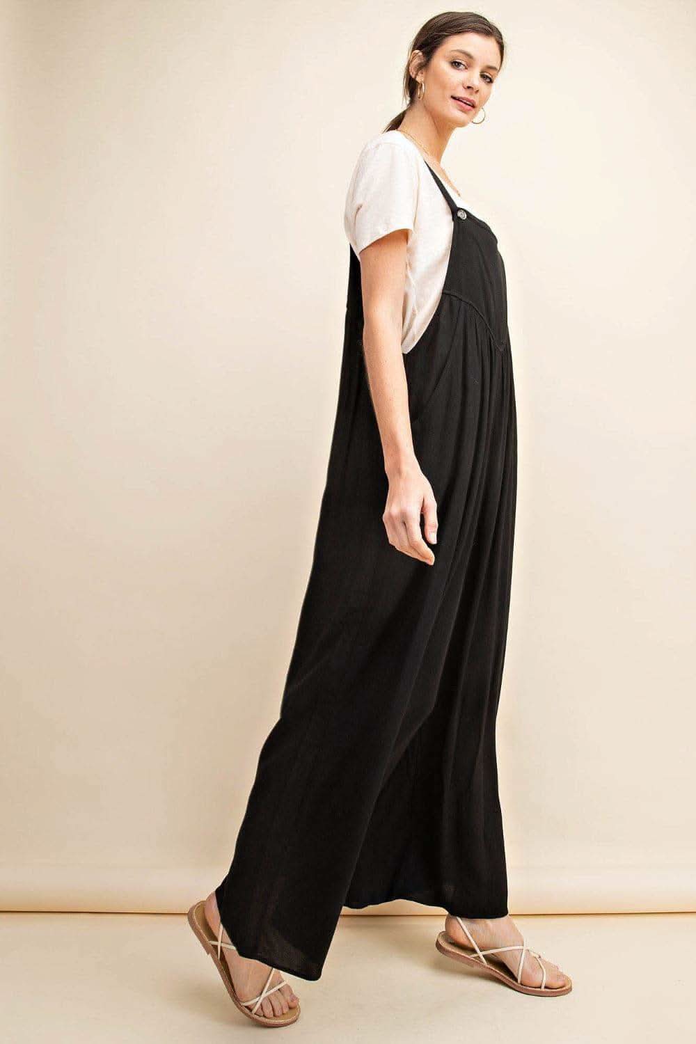 Kori America Full Size Sleeveless Ruched Wide Leg Overalls - SwagglyLife Home & Fashion
