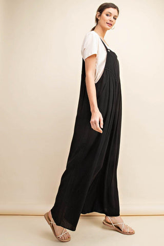 Kori America Full Size Sleeveless Ruched Wide Leg Overalls - SwagglyLife Home & Fashion