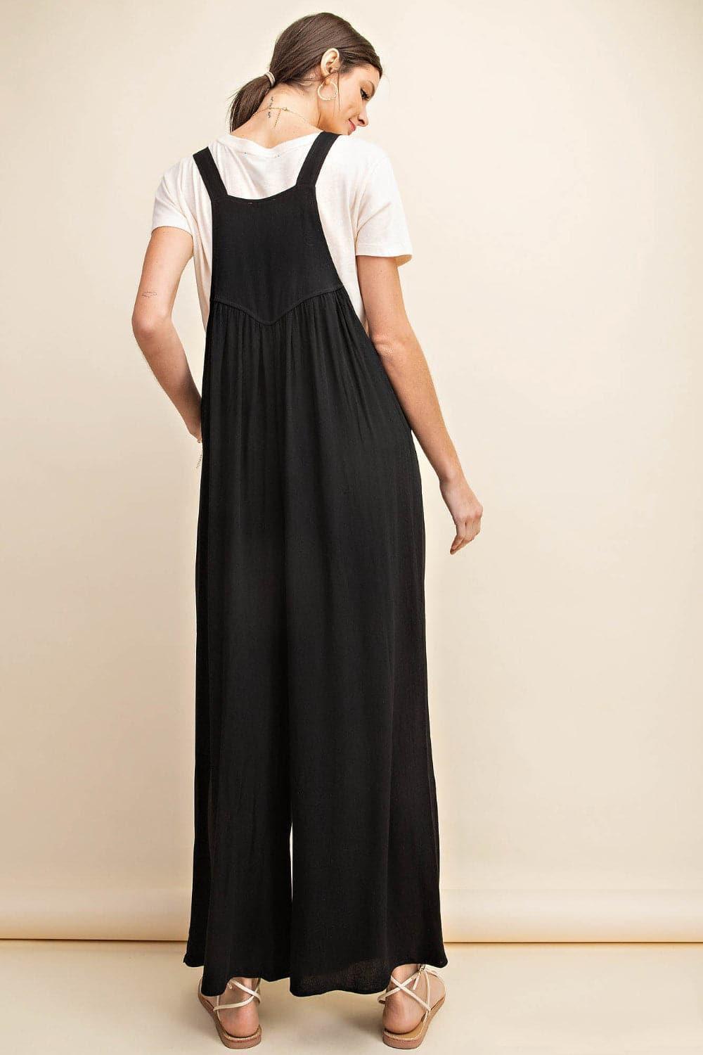 Kori America Full Size Sleeveless Ruched Wide Leg Overalls - SwagglyLife Home & Fashion