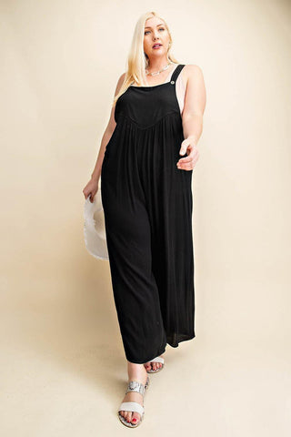 Kori America Full Size Sleeveless Ruched Wide Leg Overalls - SwagglyLife Home & Fashion