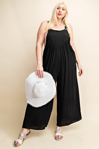 Kori America Full Size Sleeveless Ruched Wide Leg Overalls - SwagglyLife Home & Fashion