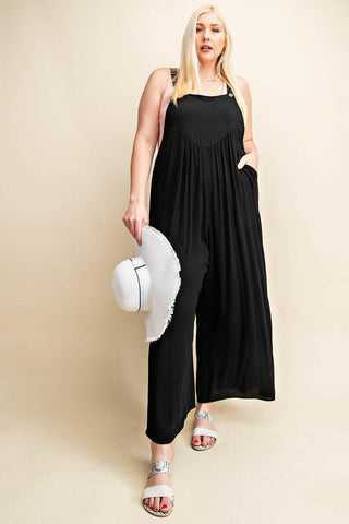 Kori America Full Size Sleeveless Ruched Wide Leg Overalls - SwagglyLife Home & Fashion