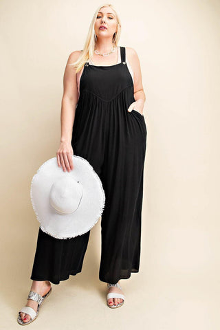 Kori America Full Size Sleeveless Ruched Wide Leg Overalls - SwagglyLife Home & Fashion