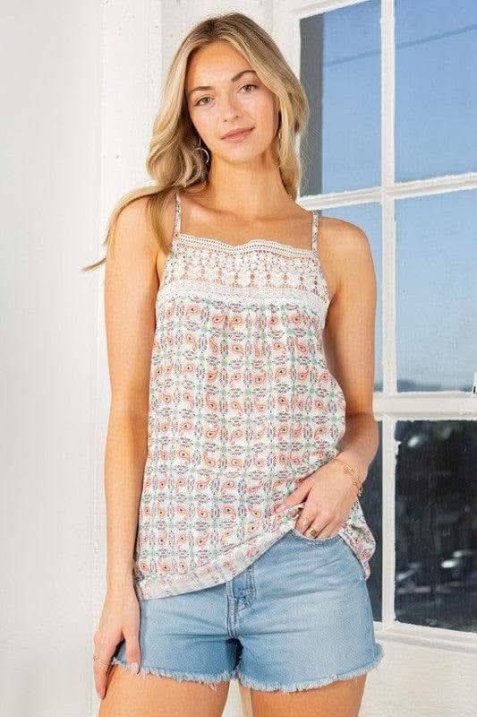 Lace Trim Detailed Woven Top, Multiple Colors in Paisley Combo - Shirts & Tops photo