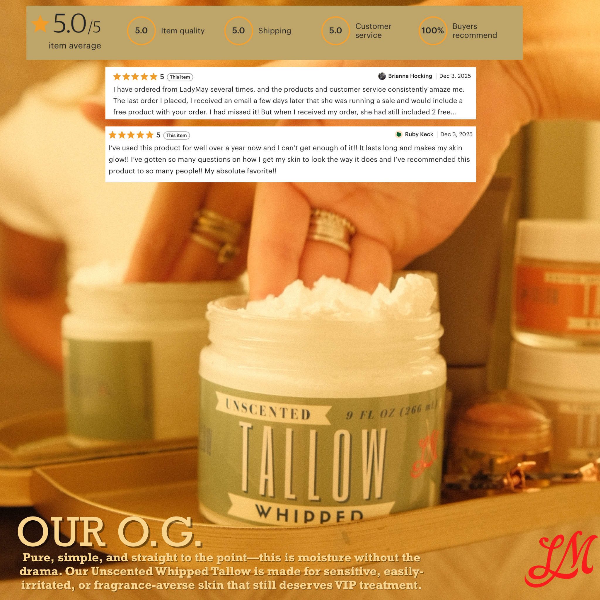 Unscented Whipped Tallow Moisturizer | Lady May Tallow in - Body Cream/Lotion photo