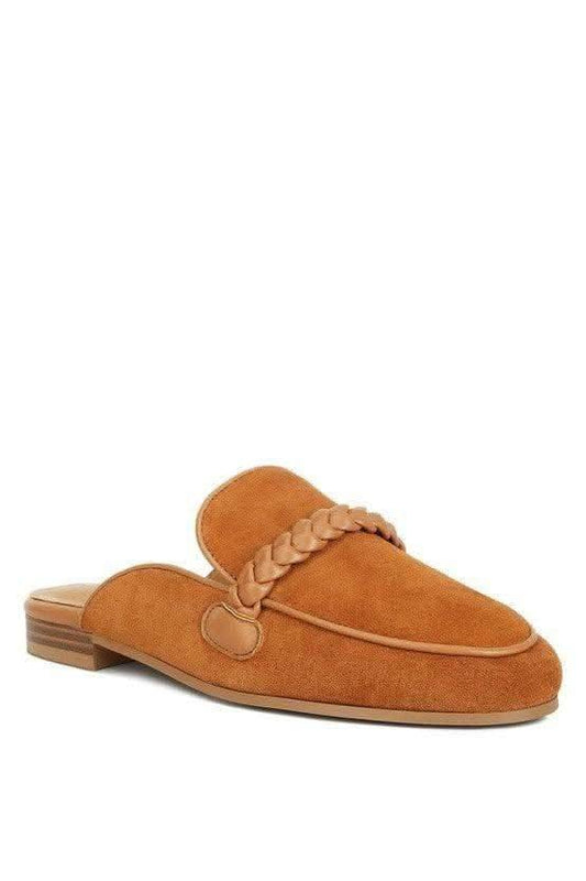 Lavinia Suede Leather Braided Detail Mules, 2 Colors in Tan - Shoes photo