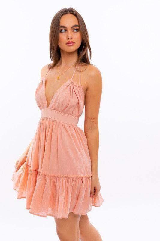 LE LIS Halter Babydoll Tiered Mini Dress, 2 Colors in - Dresses photo