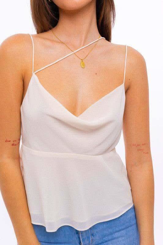 LE LIS Spaghetti Detail Cowl Neck Cami Top, Cream in - Shirts & Tops photo