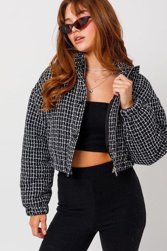 LE LIS Tweed Crop Puffer Jacket - SwagglyLife Home & Fashion