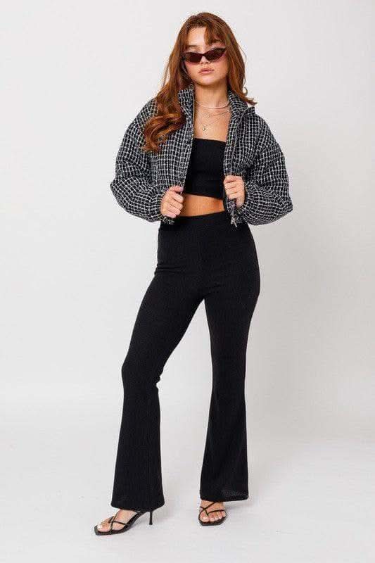 LE LIS Tweed Crop Puffer Jacket - SwagglyLife Home & Fashion