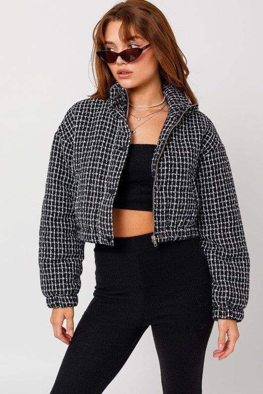 LE LIS Tweed Crop Puffer Jacket - SwagglyLife Home & Fashion