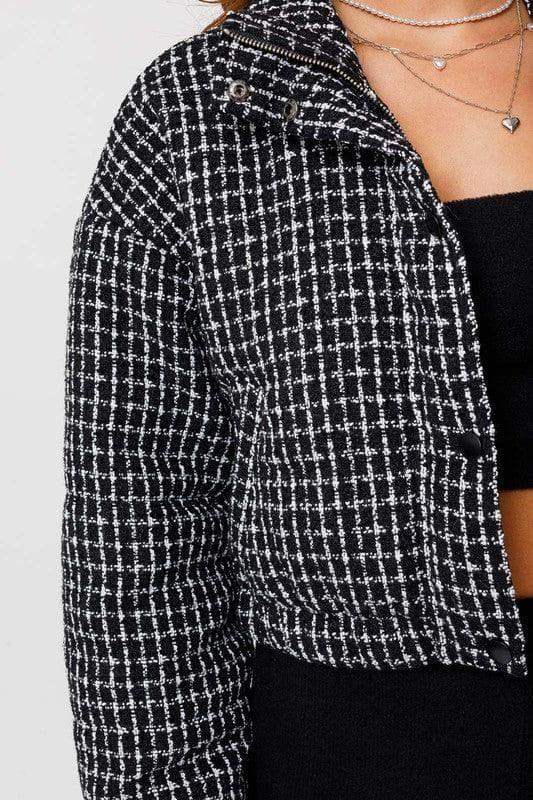 LE LIS Tweed Crop Puffer Jacket - SwagglyLife Home & Fashion