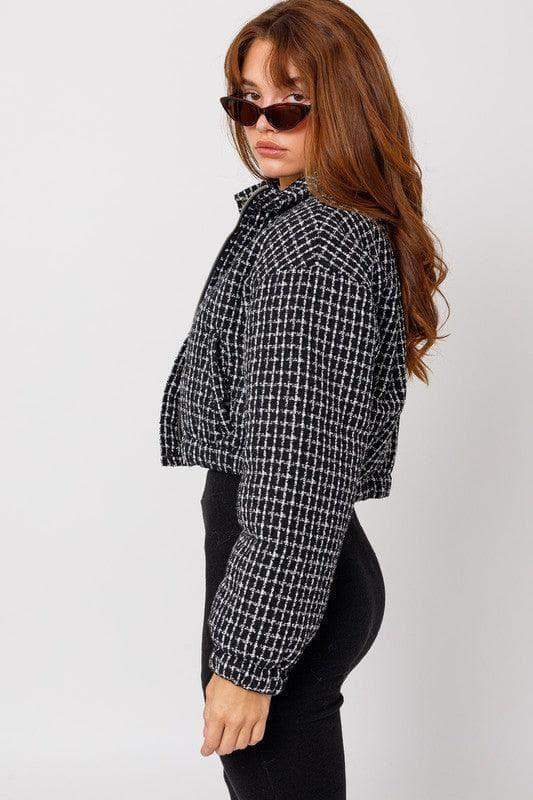 LE LIS Tweed Crop Puffer Jacket - SwagglyLife Home & Fashion