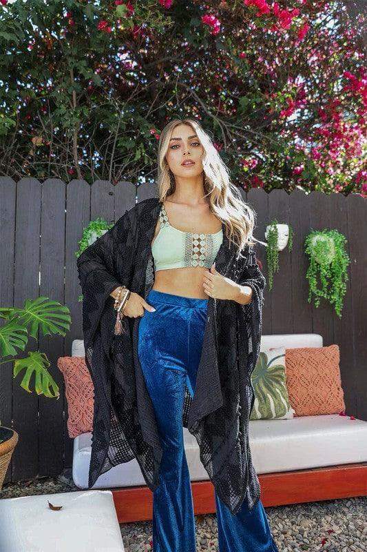 Leto Accessories Embroidered Zig Zag Soft Kimono - SwagglyLife Home & Fashion