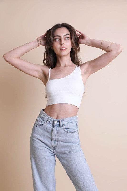 Leto Collection Shoulder Strap Brami Top in White M L - Cami photo