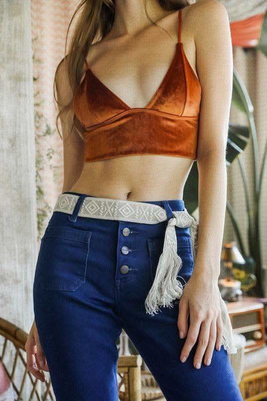 Leto Collection Woven Aztec Waist Tie Belt w/ Frayed Trim in Natural Default - Belts photo
