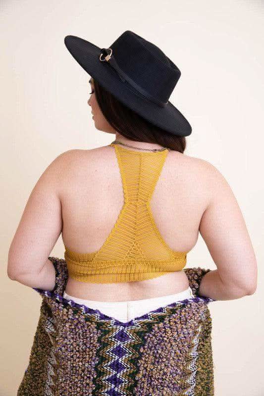 LETO Plus Size Ribbed Lace Boho Racerback Bralette, 1XL - SwagglyLife Home & Fashion