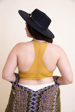 LETO Plus Size Ribbed Lace Boho Racerback Bralette, 1XL - SwagglyLife Home & Fashion