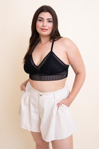LETO Plus Size Ribbed Lace Boho Racerback Bralette, 1XL - SwagglyLife Home & Fashion