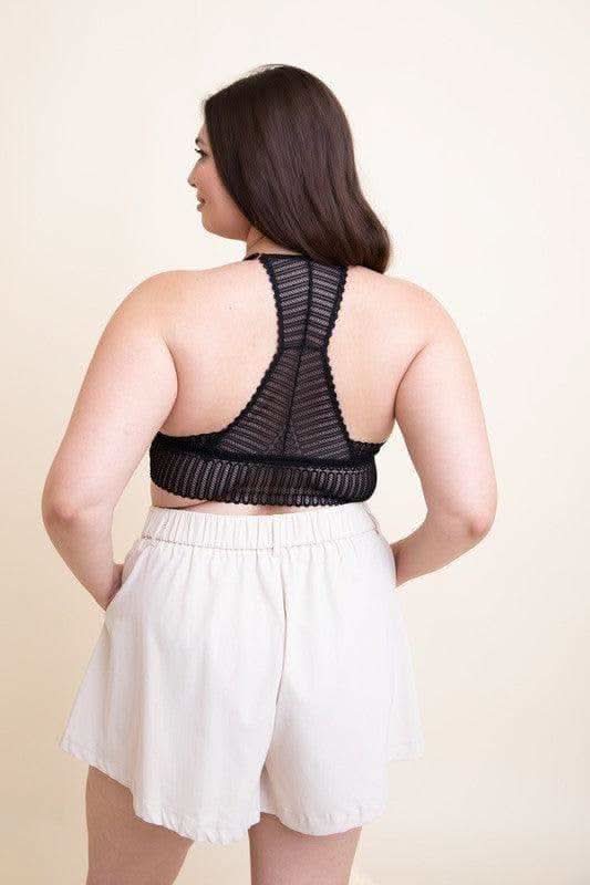LETO Plus Size Ribbed Lace Boho Racerback Bralette, 1XL - SwagglyLife Home & Fashion