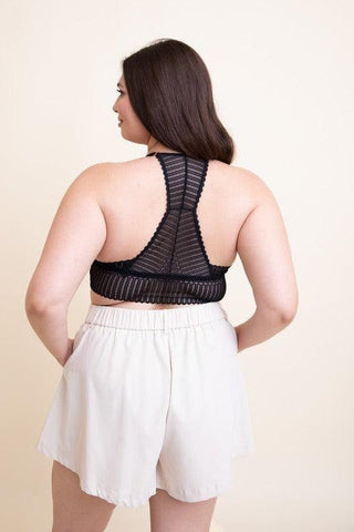 LETO Plus Size Ribbed Lace Boho Racerback Bralette, 1XL - SwagglyLife Home & Fashion
