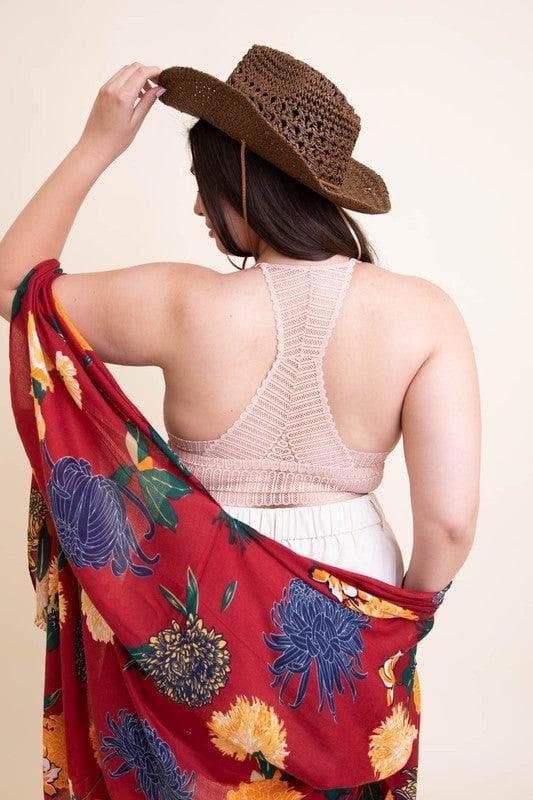 LETO Plus Size Ribbed Lace Boho Racerback Bralette, 1XL - SwagglyLife Home & Fashion