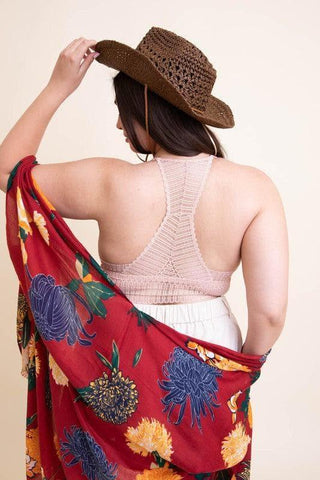 LETO Plus Size Ribbed Lace Boho Racerback Bralette, 1XL - SwagglyLife Home & Fashion