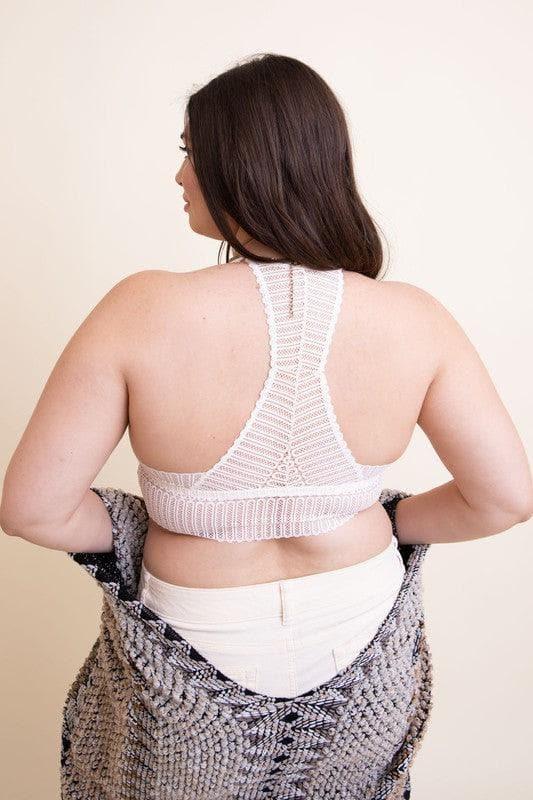 LETO Plus Size Ribbed Lace Boho Racerback Bralette, 1XL - SwagglyLife Home & Fashion