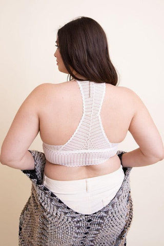 LETO Plus Size Ribbed Lace Boho Racerback Bralette, 1XL - SwagglyLife Home & Fashion