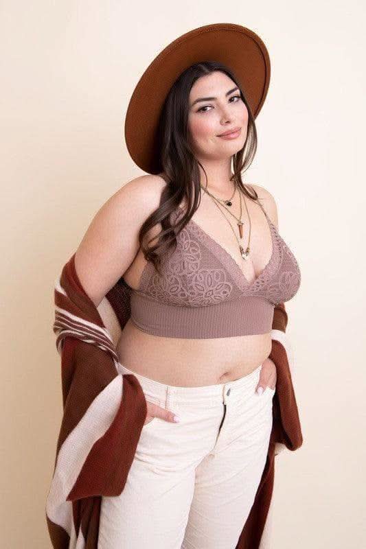 LETO Plus Size Waistband Loop Lace Brami - SwagglyLife Home & Fashion
