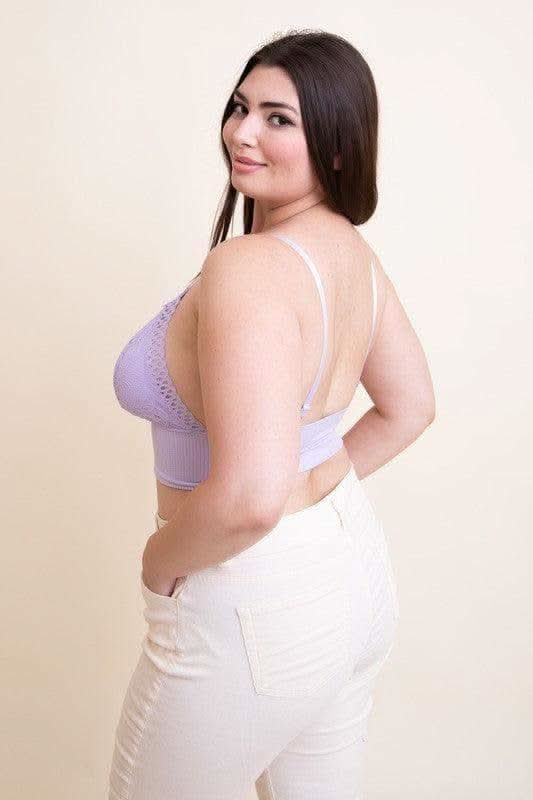 LETO Plus Size Waistband Loop Lace Brami - SwagglyLife Home & Fashion