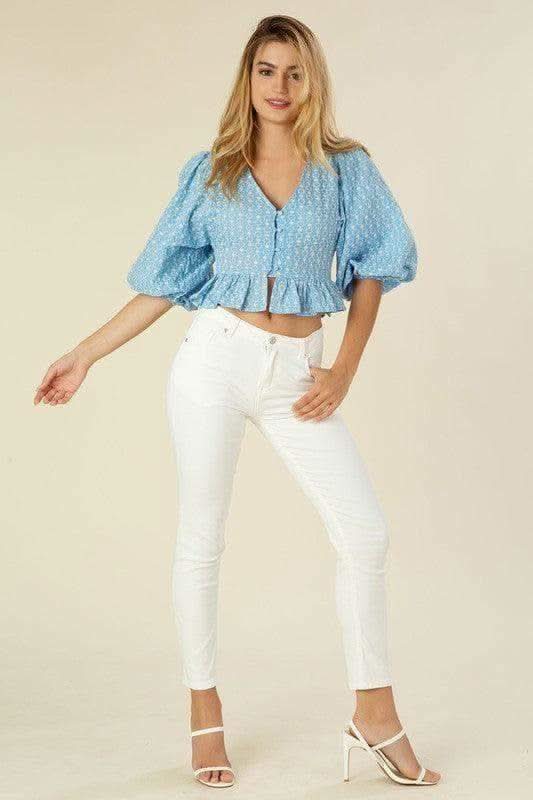 LILOU Bell Sleeved Peplum Blouse - SwagglyLife Home & Fashion