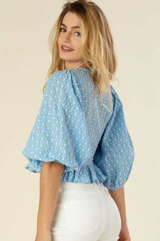 LILOU Bell Sleeved Peplum Blouse - SwagglyLife Home & Fashion