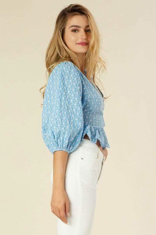 LILOU Bell Sleeved Peplum Blouse - SwagglyLife Home & Fashion