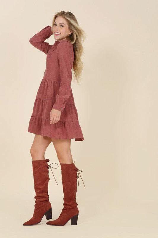 LILOU Corduroy Tiered Dress, 2 Colors - SwagglyLife Home & Fashion