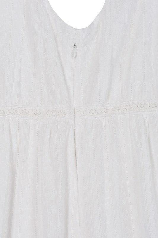 LILOU Embroidered White V-Neckline Tiered Dress - SwagglyLife Home & Fashion