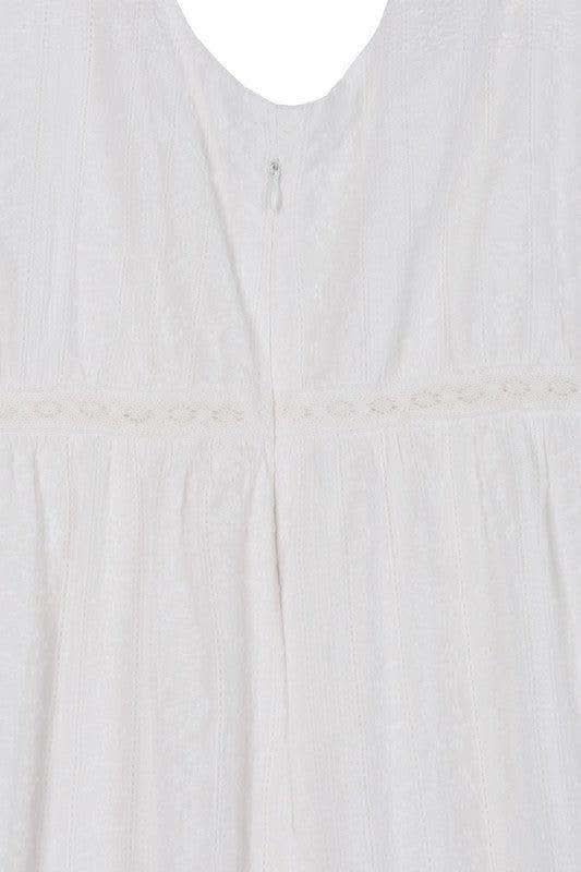 LILOU Embroidered White V-Neckline Tiered Dress - SwagglyLife Home & Fashion