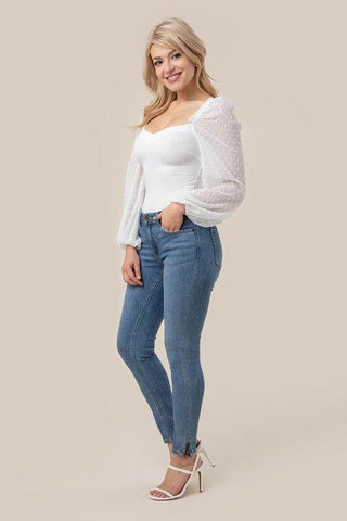 LILOU Long Sleeves Shirring Sleeve Bodysuit - SwagglyLife Home & Fashion