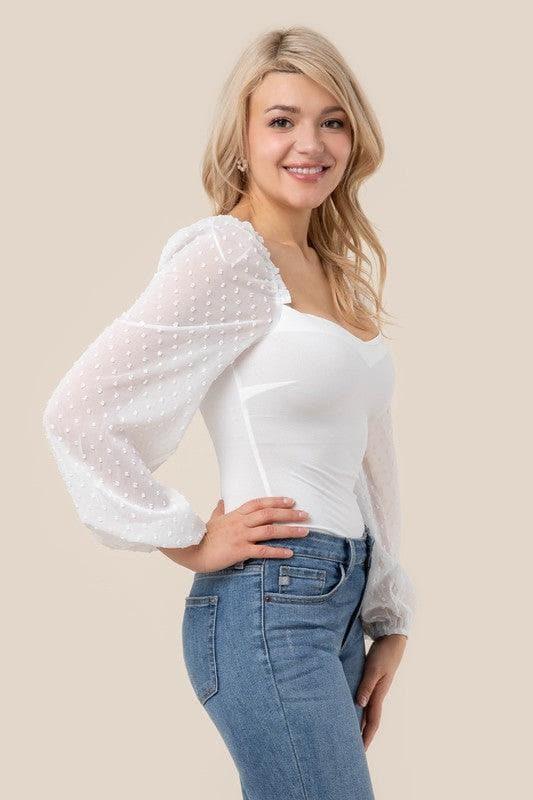 LILOU Long Sleeves Shirring Sleeve Bodysuit - SwagglyLife Home & Fashion
