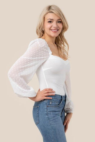 LILOU Long Sleeves Shirring Sleeve Bodysuit - SwagglyLife Home & Fashion
