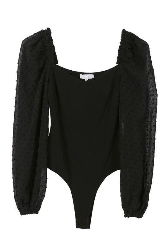 LILOU Long Sleeves Shirring Sleeve Bodysuit - SwagglyLife Home & Fashion