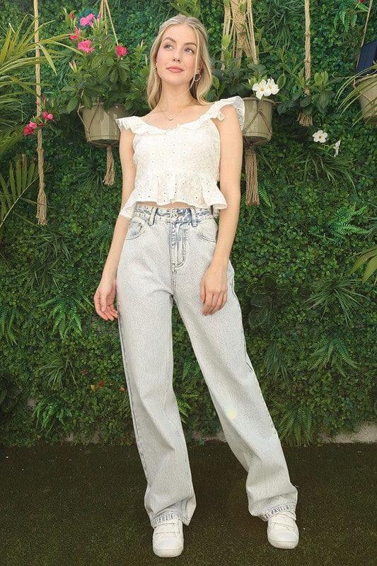 LILOU Sleeveless Ruffled Top with Flare - SwagglyLife Home & Fashion