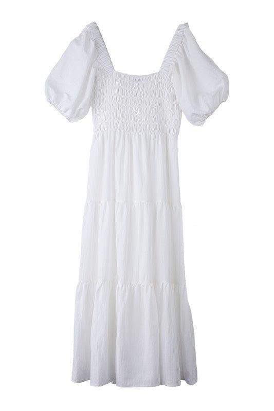 LILOU Tiered Long Dress with Puff Sleeves, 2 Colors - SwagglyLife Home & Fashion