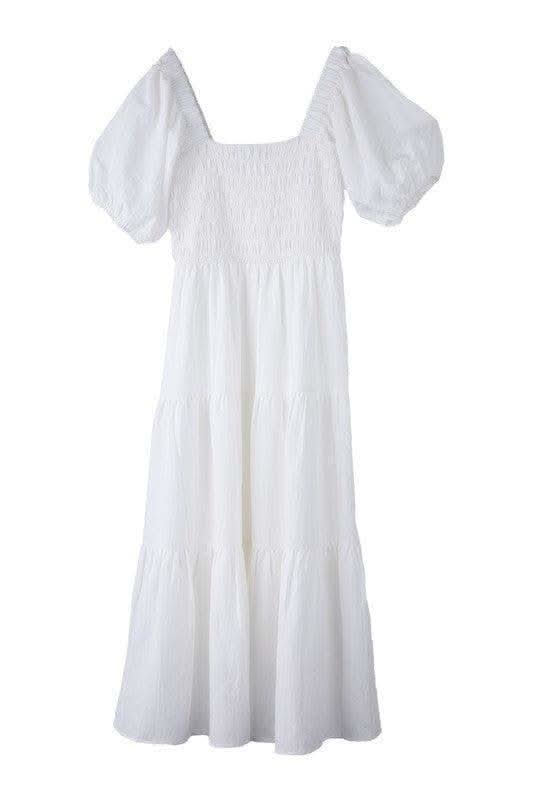 LILOU Tiered Long Dress with Puff Sleeves, 2 Colors - SwagglyLife Home & Fashion