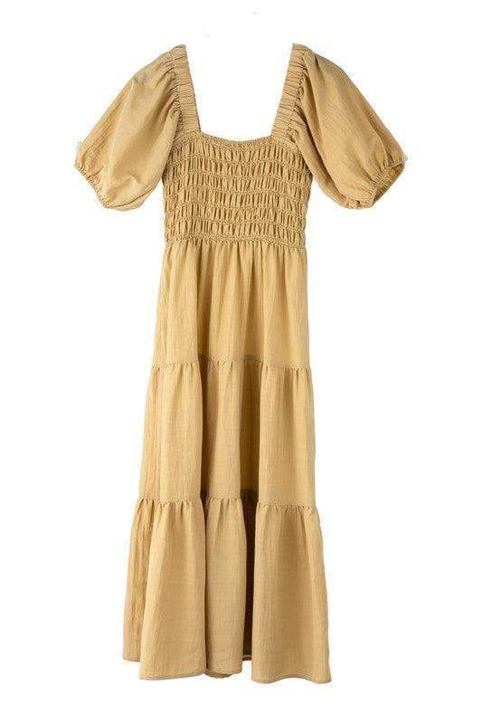 LILOU Tiered Long Dress with Puff Sleeves, 2 Colors - SwagglyLife Home & Fashion