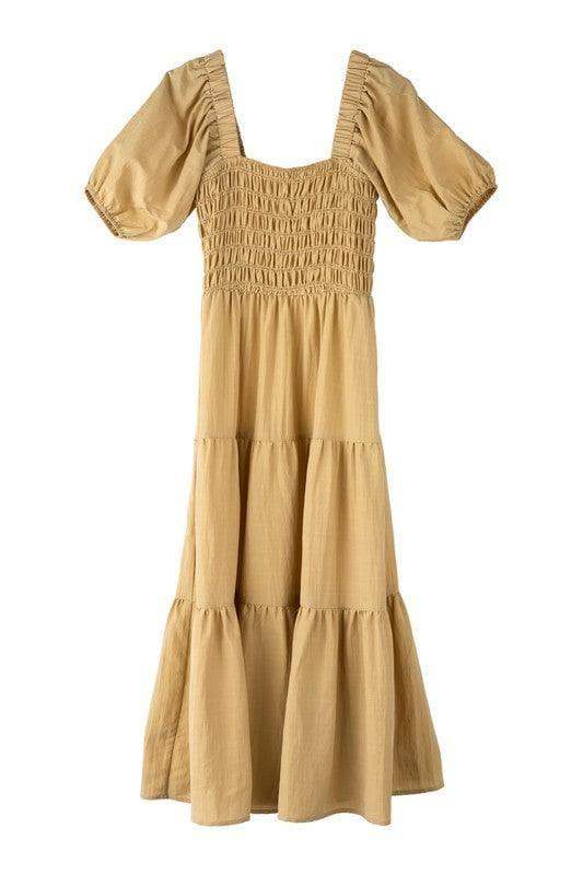 LILOU Tiered Long Dress with Puff Sleeves, 2 Colors - SwagglyLife Home & Fashion